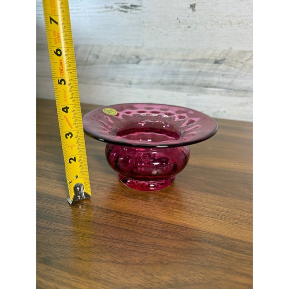 Rossi Glass Cranberry Glass Relish Bowl Etched SIGNED shallow wide-mouthed - Picture 8 of 9